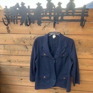 247.MERONA™ Women’s 100% Linen Navy Blue Button Front Jacket / Blazer